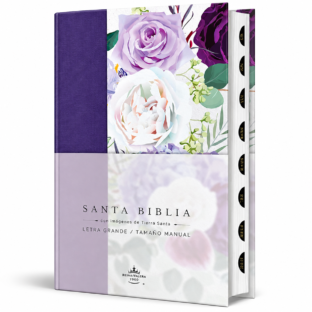 Biblia tela Azul purpura con flores