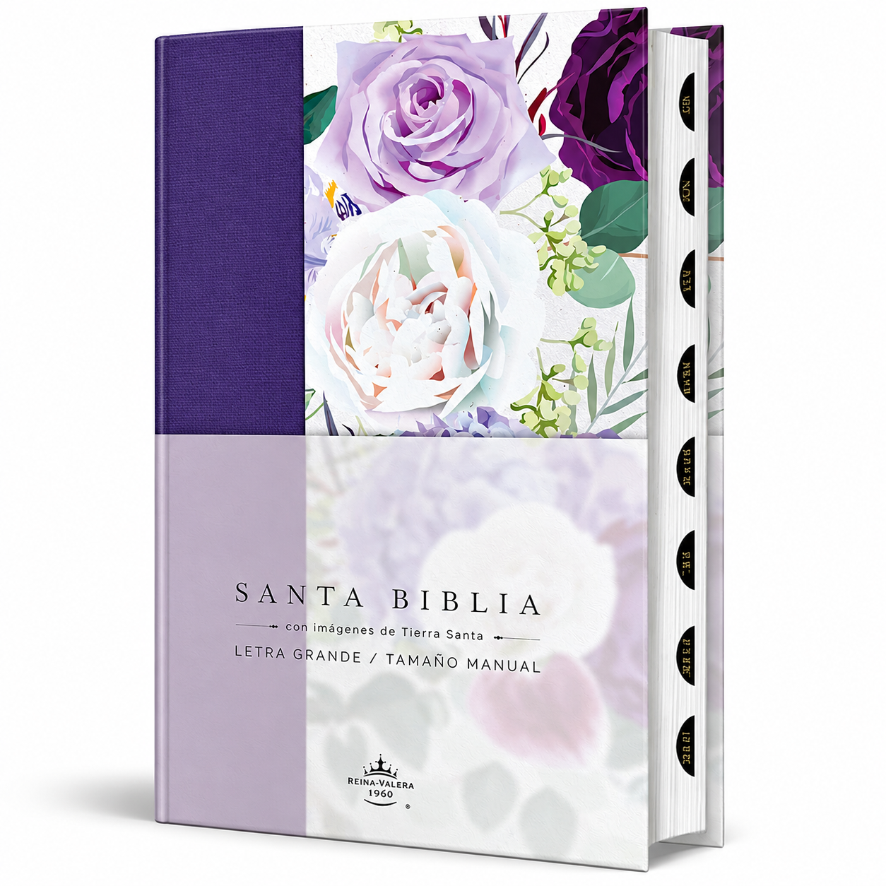 Biblia tela morada con flores