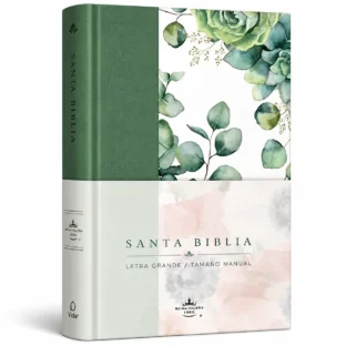 Biblia tela verde con flores