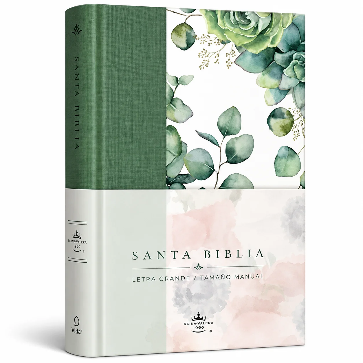 Biblia tela verde con flores